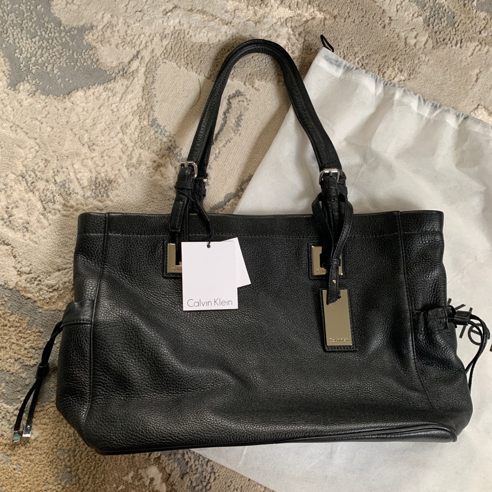 NWT Black Leather Calvin Klein Large Bag w/ Dust Bag